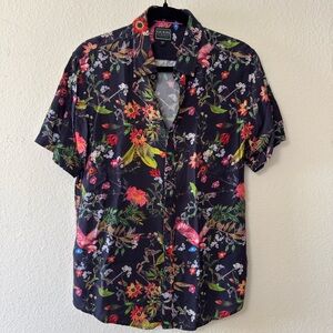 Guess Black Floral Hawaiian Shirt Mens Small Viscose